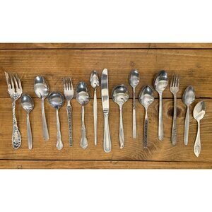 15pc Craft Lot Ornate Antique Vintage Silver Plated Stainless Spoons Flatware